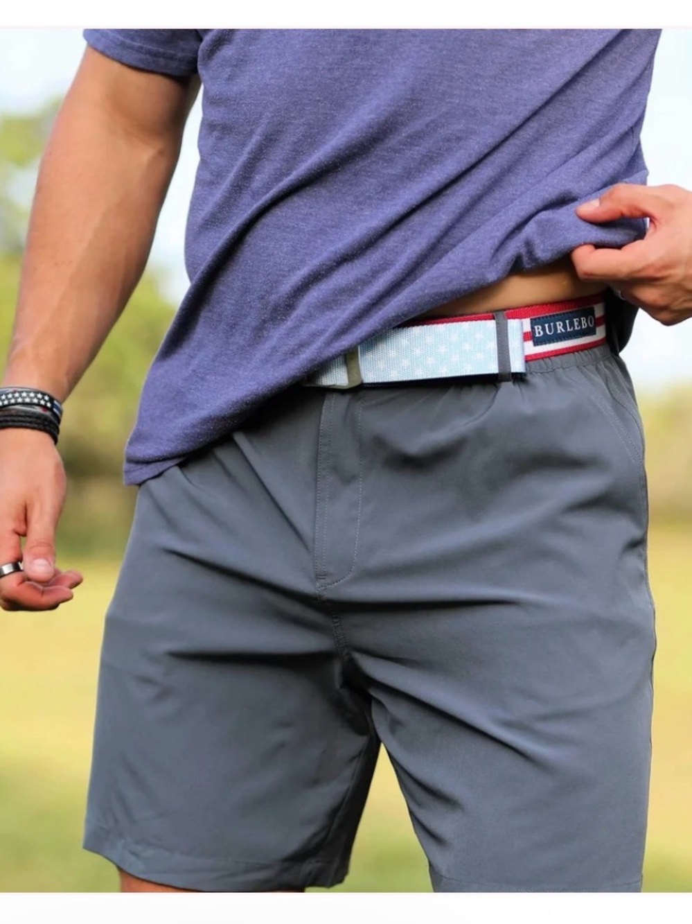 BURLEBO Men's Blue Red White Polyester Belt NWT